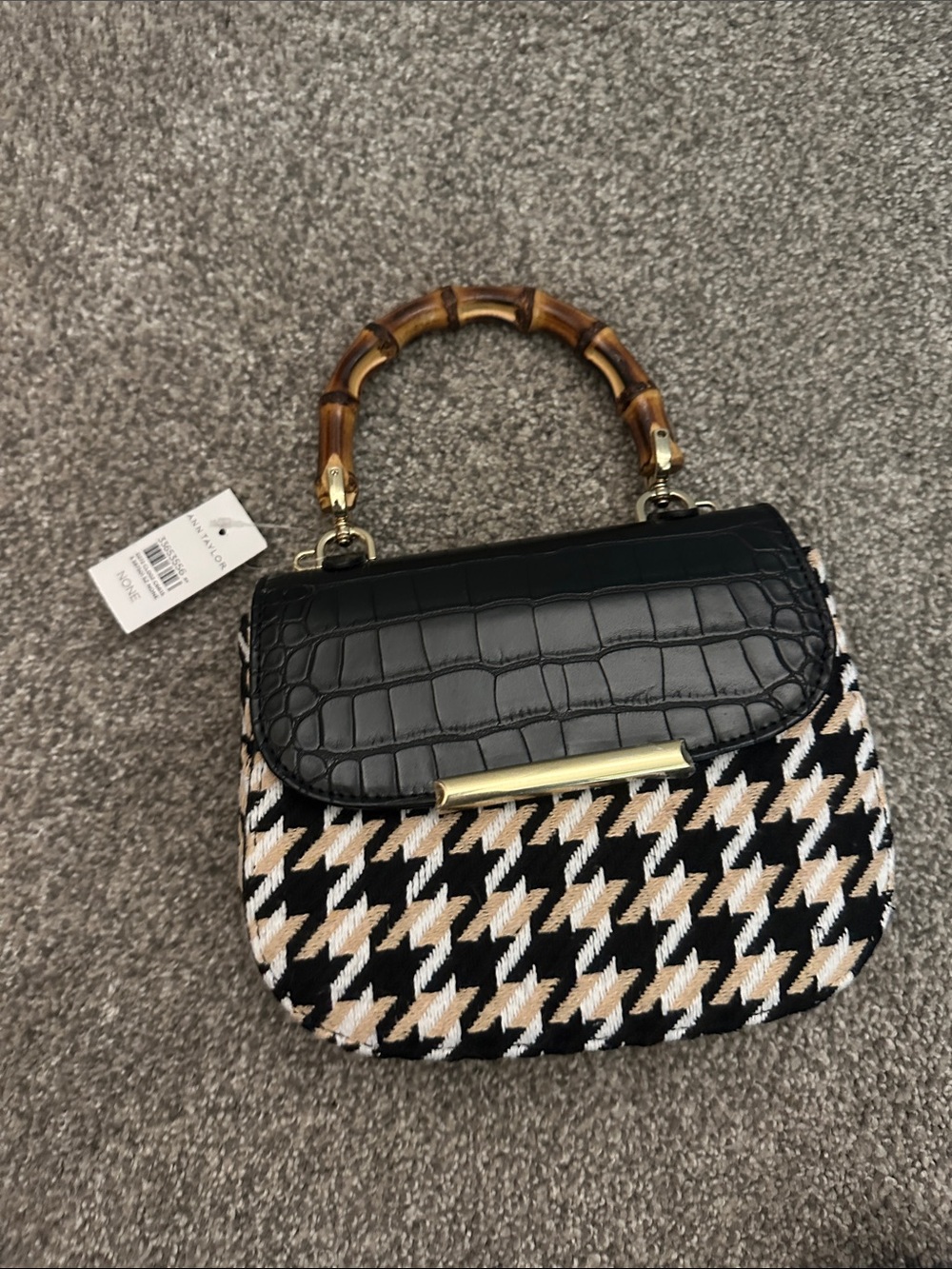 Ann Taylor Handbag - Faux Snakeskin and Houndstooth Print with Textured Handle
